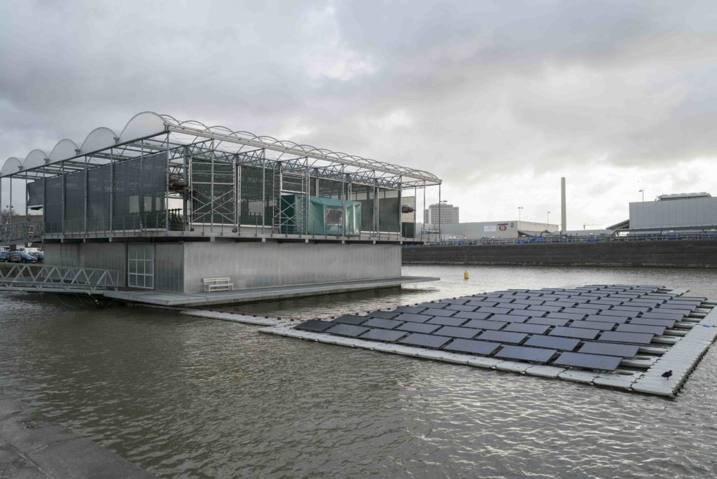 Die schwimmende Farm in Rotterdam mit Solarpanele zur Eigenstromgewinnung / The Floating Farm in Rotterdam powered by solar panels, 20.2.2020, Foto: Robert B. Fishman
